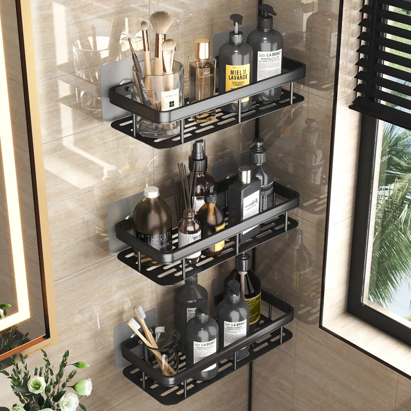 multifunctional non porous wall mounted bathroom shelf shower storage rack kitchen toiletries storage home bathroom accessories free global shipping