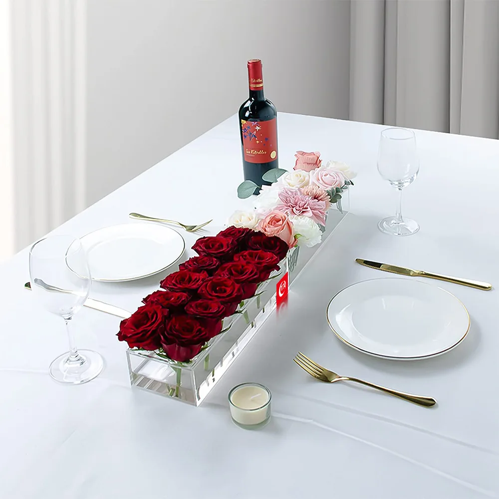 

INS Acrylic Vase Transparent Rectangular Wedding Table Flower Center Modern Vase Desktop Dinner Table Home Decoration Artwork