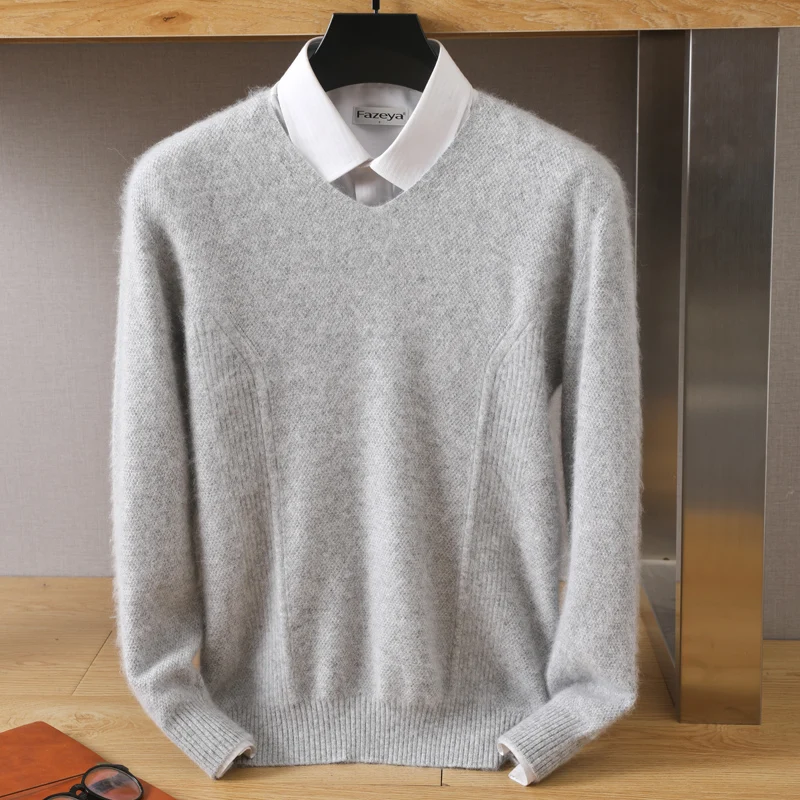 100% pure Mink Cashmere Sweater V-Neck Pullovers Knit Large Size Mink Sweater Winter New Tops Long Sleeve High-End Jumpers