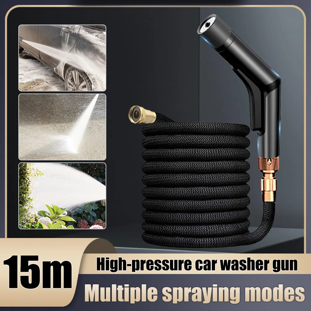 

Car Wash Gun High Pressure Washer with Expandable Garden Hose 15m 6 Function Nozzle Car Washing Tool Garden Home Cleaning Kit