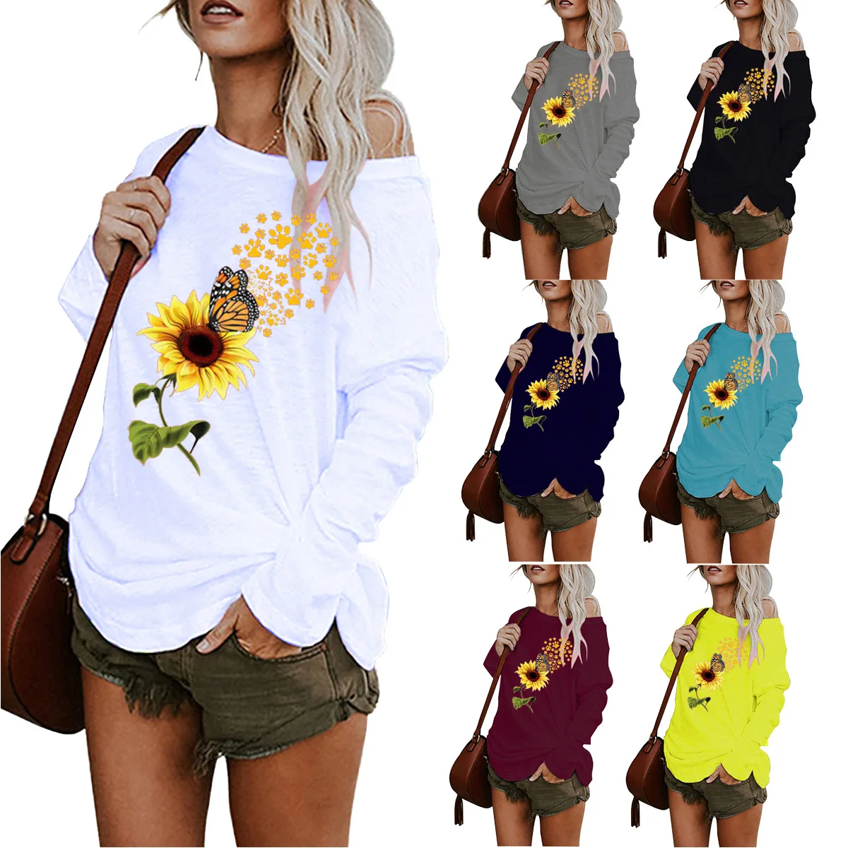 

Fashion Women's Fall New Printed Mid-Length Irregular T-Shirt