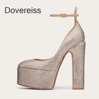 dovereiss 2022 platform pumps summer silver chunky heels waterproof fashion women wedding party shoes sexy big size 40 41 42 43