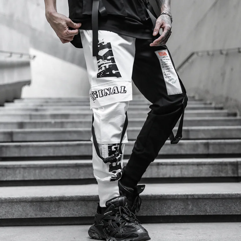 

Streetwear Ribbons Joggers Men Pants Mens Harem Pants Hip Hop Summer Casual Patchwork Sweatpants Ankle-length Men Trousers