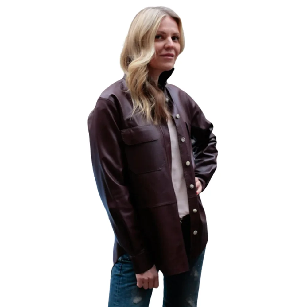 Women Genuine Lambskin Leather Jacket Outfit Burgundy Leather Shirt Motorcycle and Bicycle Leather Coat