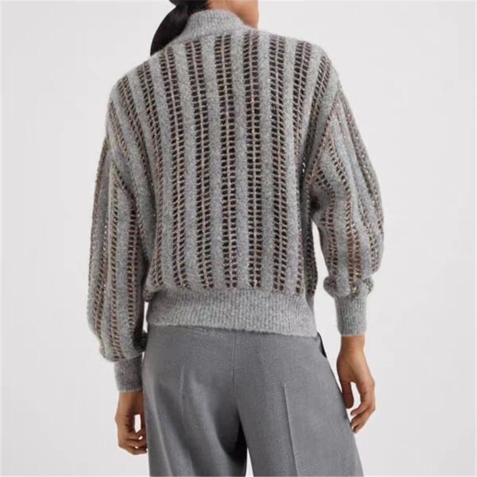 Шерстяной и мохеровый ослепительный сетчатый кардиган для женщин высокое