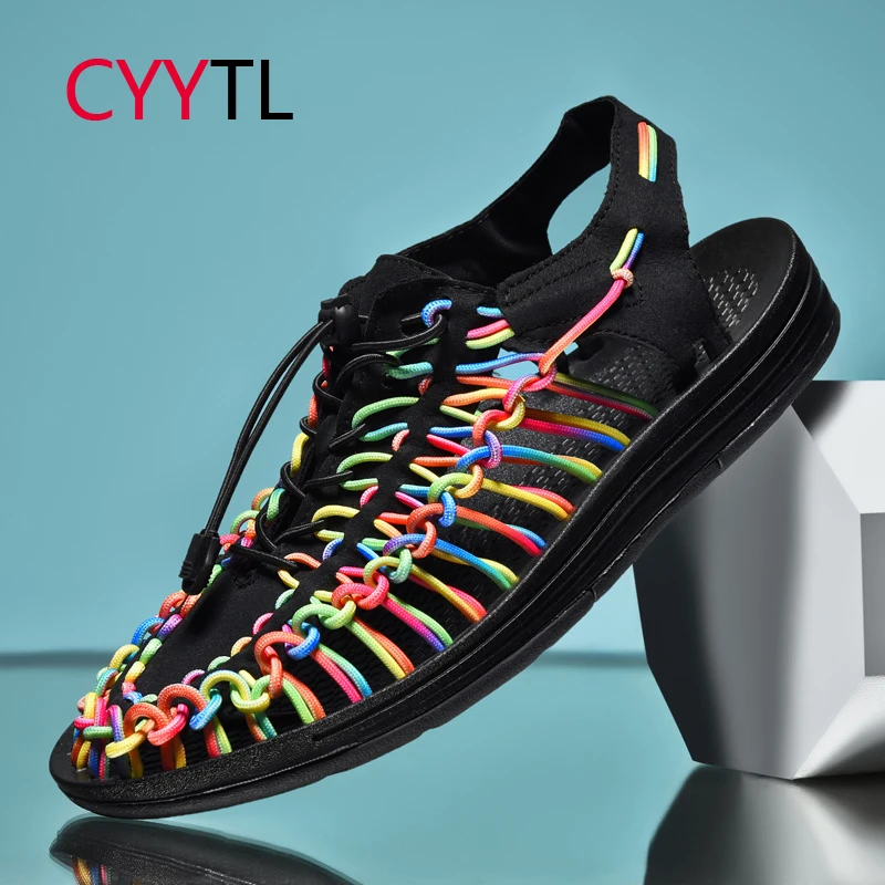 

Сандалии CYYTL мужские плетеные, дышащие пляжные тапочки с закрытым носком, без застежки, повседневная спортивная обувь для рыбалки, разноцве...