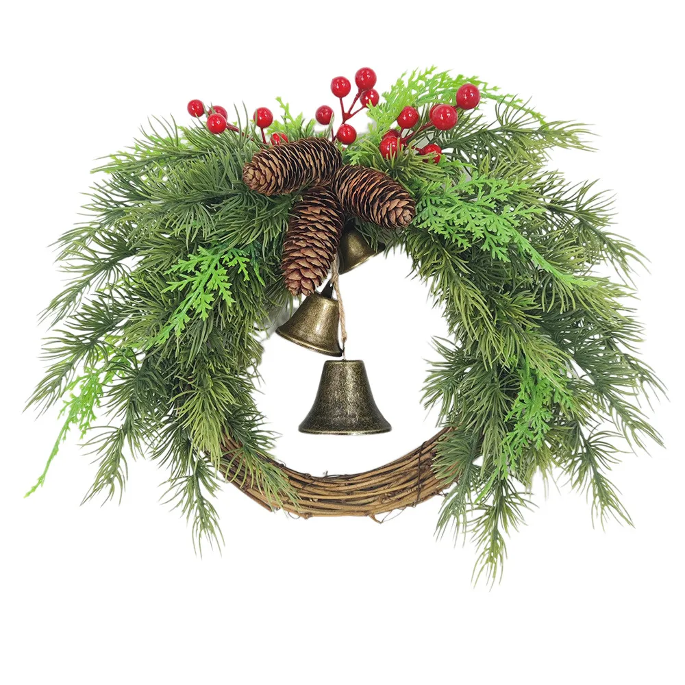 

Christmas Artificial Wreath For Front Door 18 Inch Outdoor Christmas Wreaths With Artificial Pinecones Red Berries Bell And