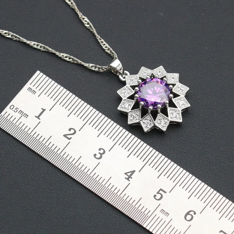 Женский ювелирный комплект колье и браслет с подвеской из серебра фиолетовым