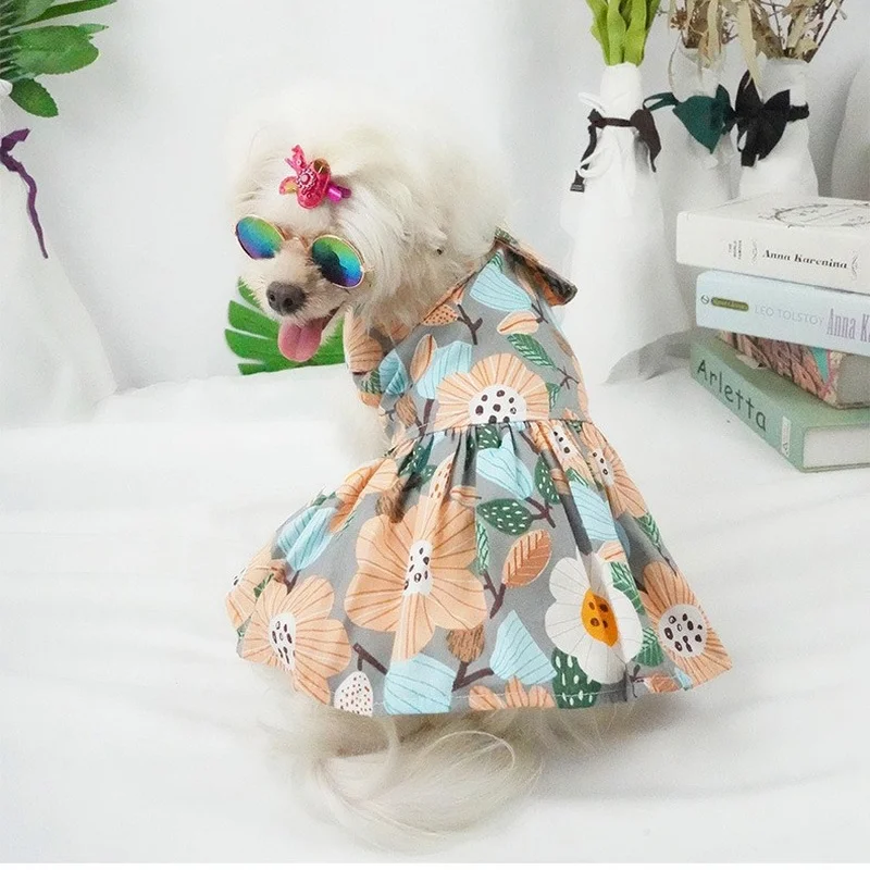 

Pet vintage dress dog cat floral skirt cute puppy princess skirt spring outing pet clothes bowknot dress for dogs party wedding