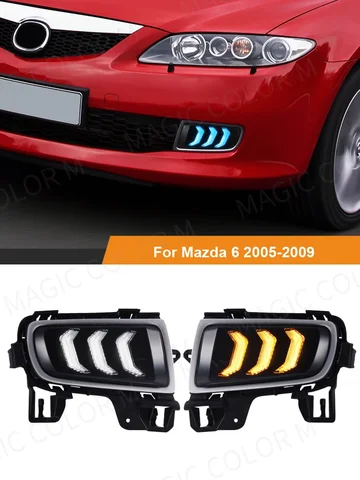 3 цвета DRL 2005 2006 2007 2008 2009 для Mazda 6 дневных ходовых огней, указатель поворота, противотуманные фары, автомобильные аксессуары 12 В