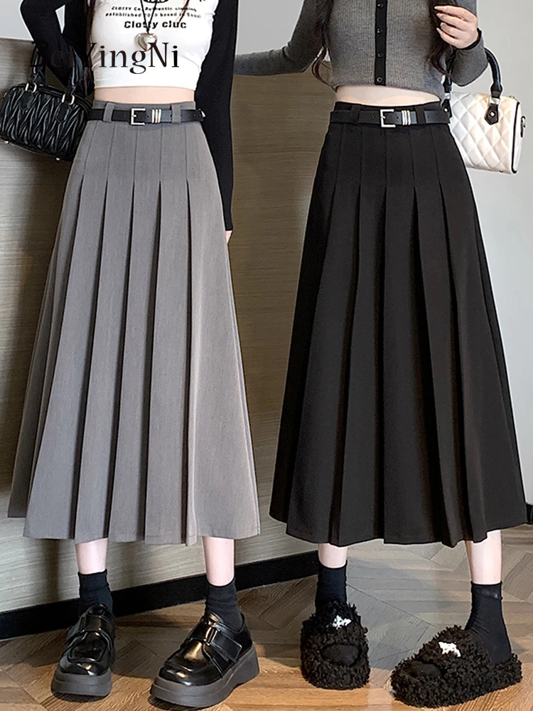 

Женская плиссированная юбка миди Beiyingni, серая Повседневная Длинная юбка с высокой талией, однотонная элегантная офисная юбка