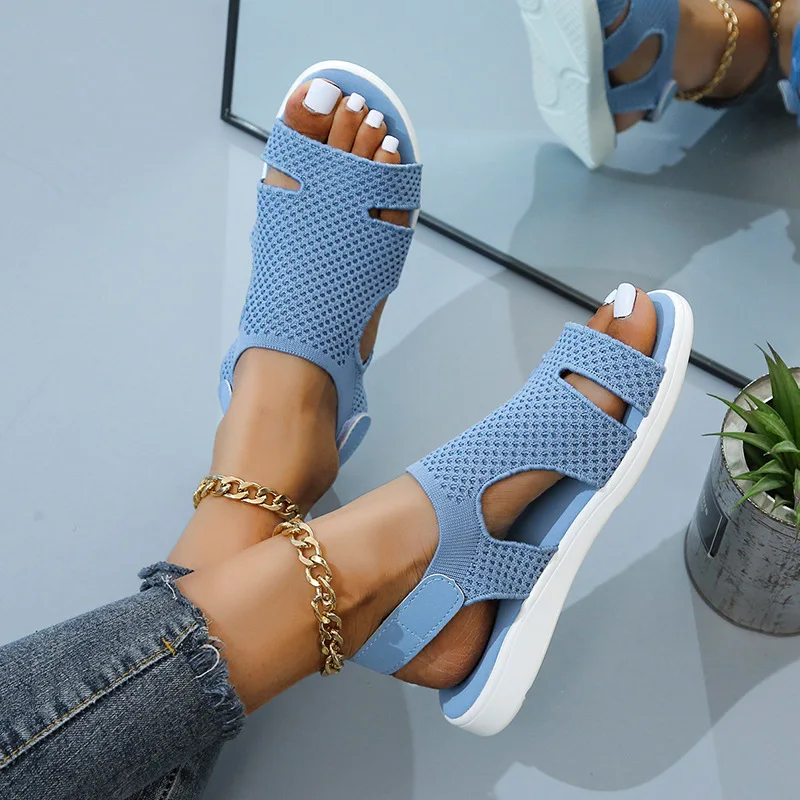 2022 Summer Women Sandals Sexy Shoes Crystal Casual Flats Buckle Strap Ladies Fashion Beach Sandalias Mujer Plus Size 35-44