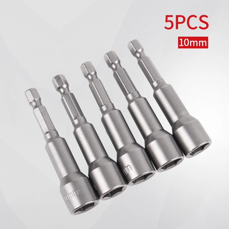 

10mm 5pcs Power Nut Driver Set Mag netic Standard Socket Wrench 65mm 1/4" Hex Shank Power Tools Power Drills Impact Drivers