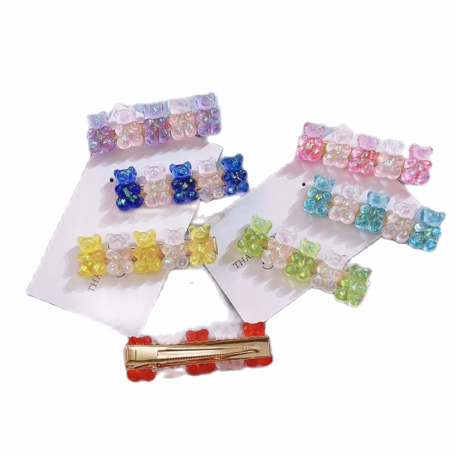 

5 pces Girls Jelly Gummie Charm Barrettes Brooch Jewelry Hairgrips Hair Accessories Resin Candy Teddy Gummy Bear Hair Clip