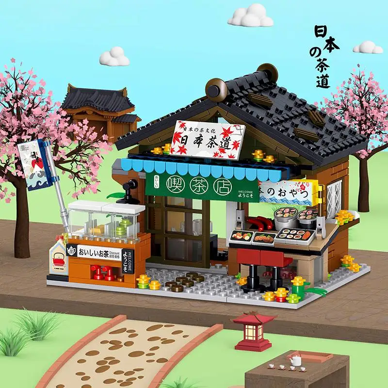 

DIY Japanese Cuisine Street View Model Series Bricks Tea Ceremony Ramen Shop Fish Dishes Building Blocks Creative Toys For Kids