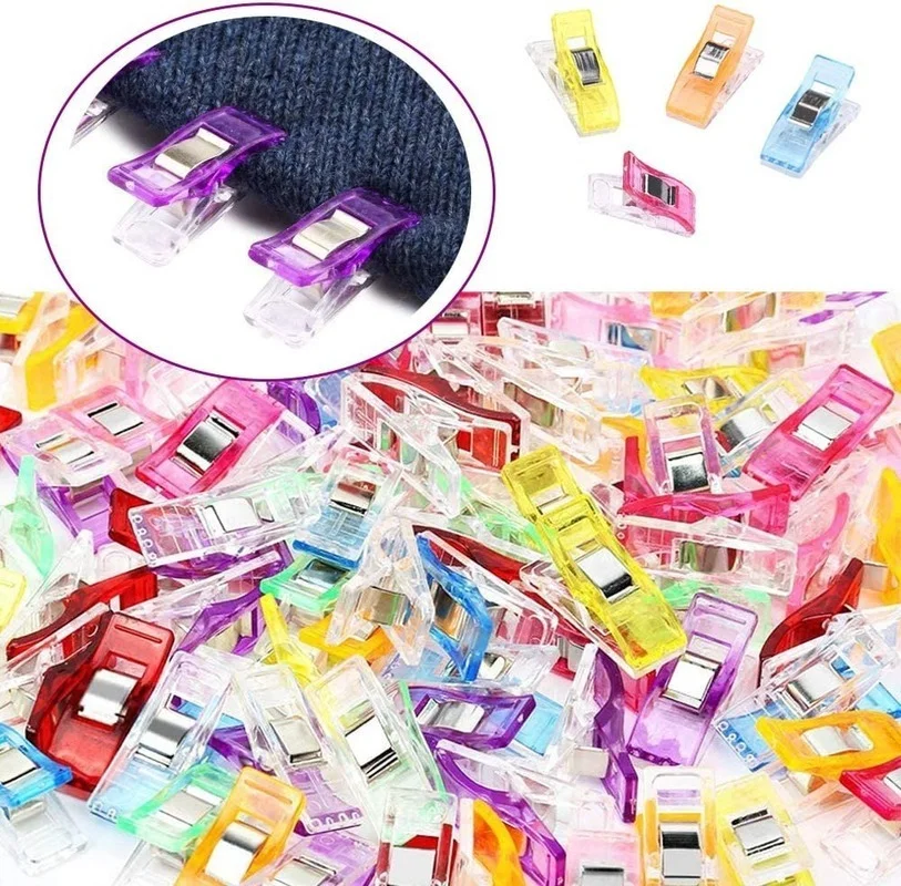 

100 PCS Multipurpose Sewing Clips Colorful Sewing Clips for Fabric, Colorful Plastic Clips for Sewing Quilting Crafting Knitting