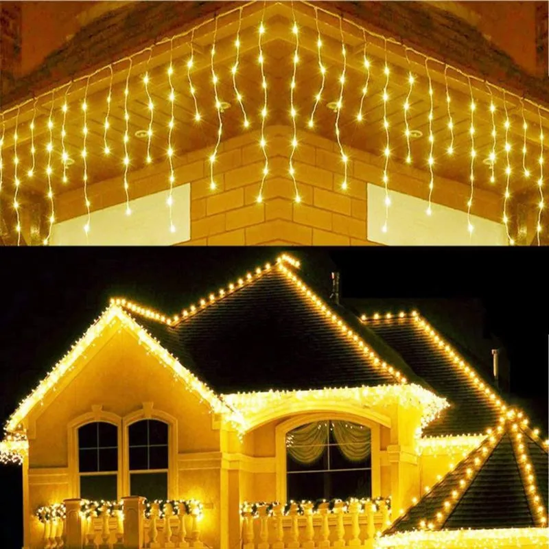 

Рождественские украшения для дома, уличная светодиодная гирлянда-занавес в виде сосулек, уличная Гирлянда для дома, зима 220 В, 5 м, свисающая ...