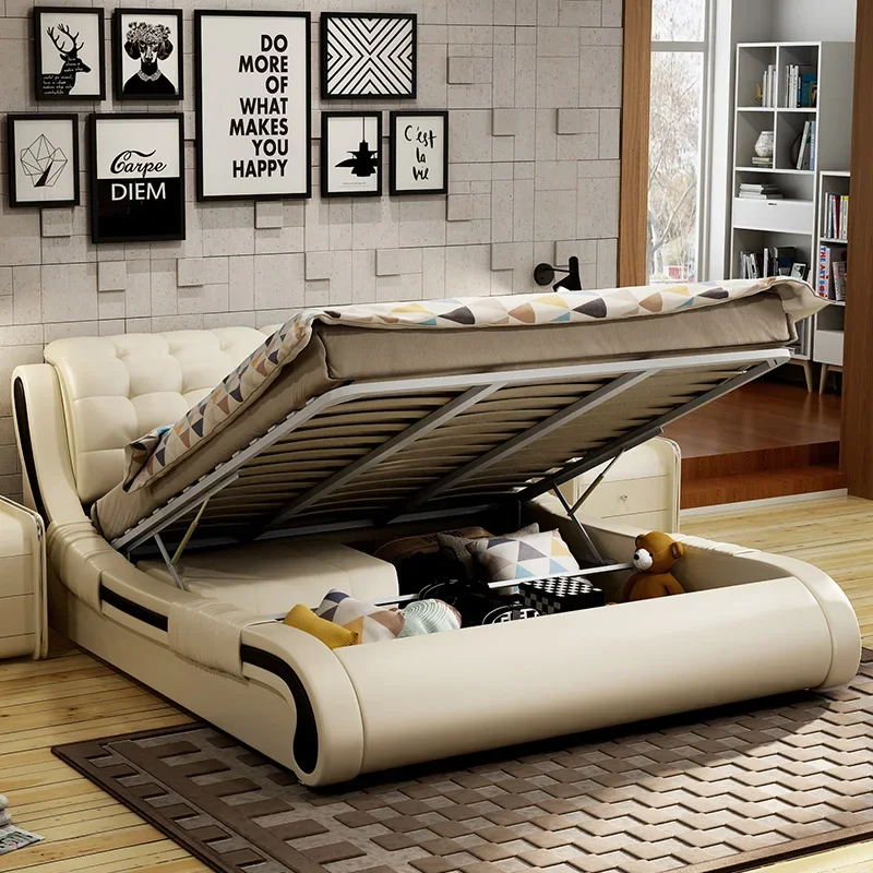 Европейский двуспальный комплект мебели размера king-size современная кожаная