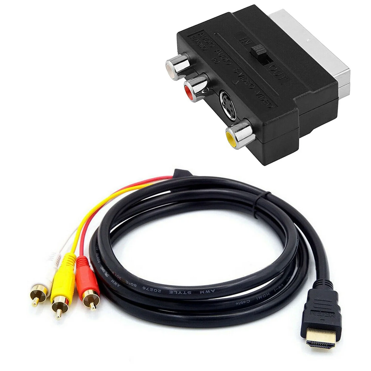 1080P-совместимый аудиокабель со штекером S-Video на 3 RCA AV с адаптером SCART Phono