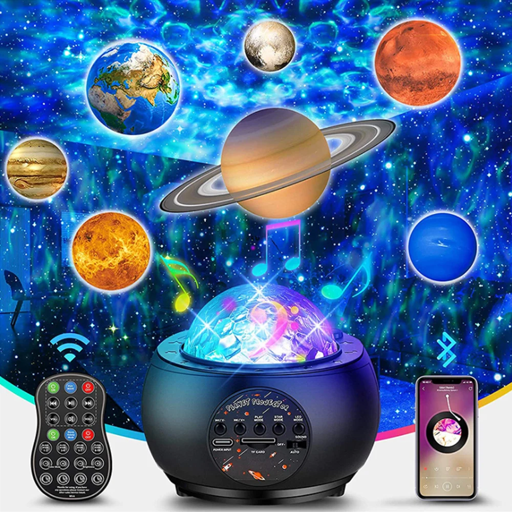 LED Planet Colorful Projection Lamp Night Light Bluetooth Music Star Galaxy Projector Children's Kids Decorate Bedroom Lamp Gift