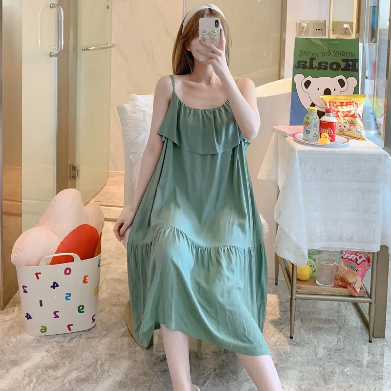 Summer Pajamas For Women Nightdress Suspender Sexy Backless Cotton Silk Printed Home Clothes Nightdress