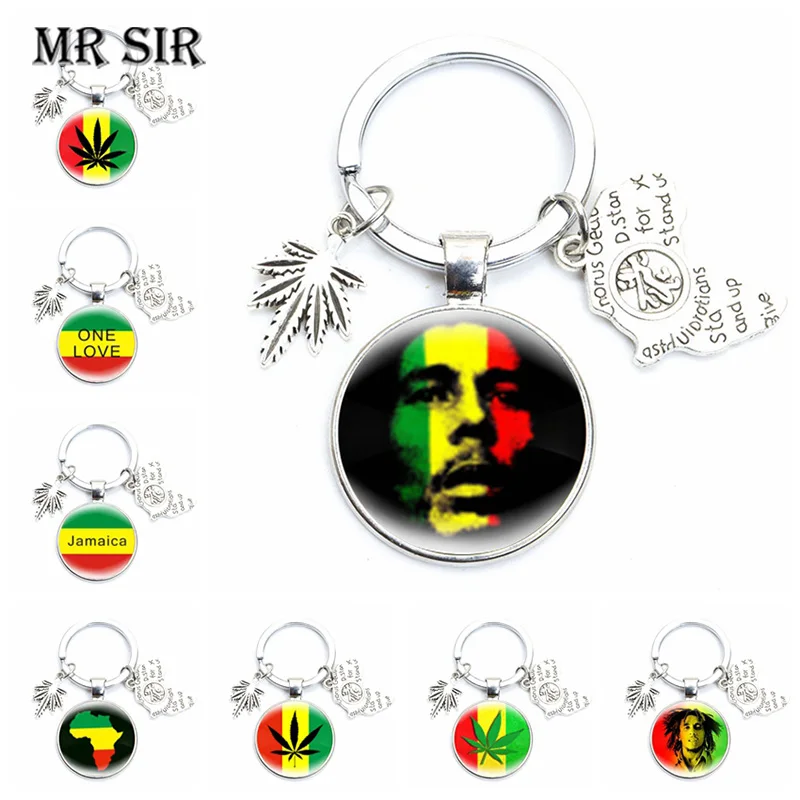 

Jamaica Singer Bob Marley Keychain Reggae Music Song One Love Harajuku Glass Cabochon Fashion Charm Pendant Keyring Jewelry Gift