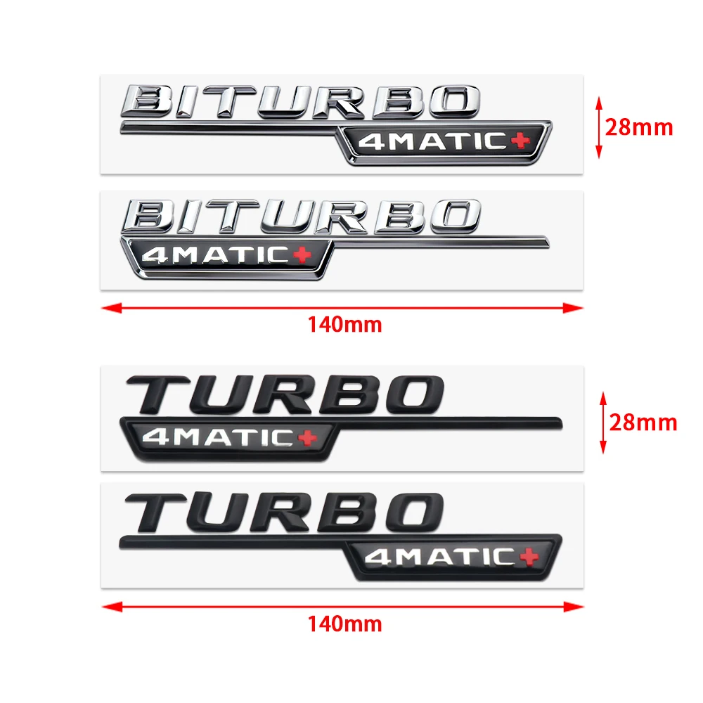 

2Pcs Car Styling Turbo 4Matic + Red Plus Emblem Car Front Fender ABS Stickers For Mercedes Benz AMG Biturbo W205 W211 W210 W212