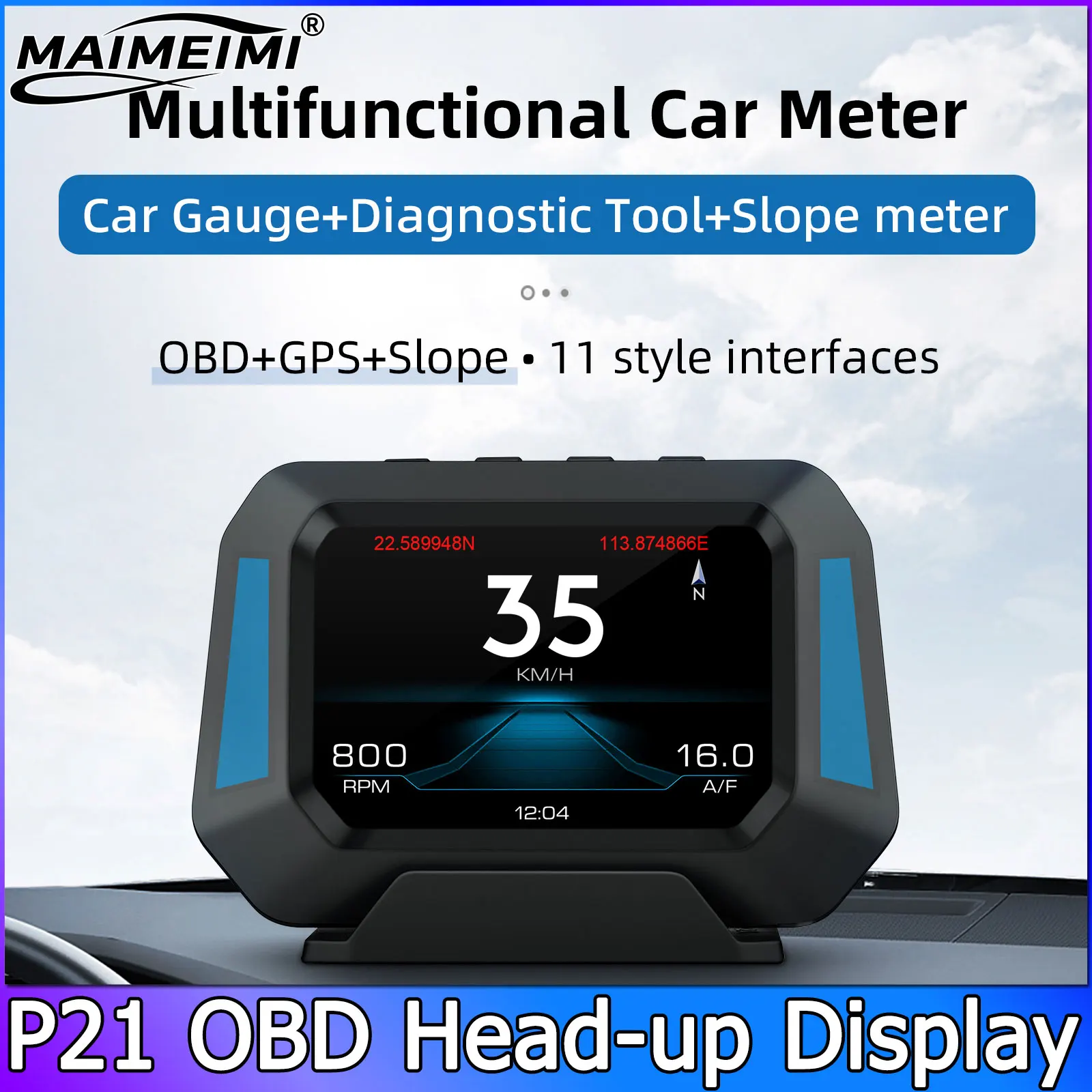 

P21 HUD OBD2 GPS проекционный дисплей спидометр скорость тахометр расход топлива температура воды напряжение автоаксессуары