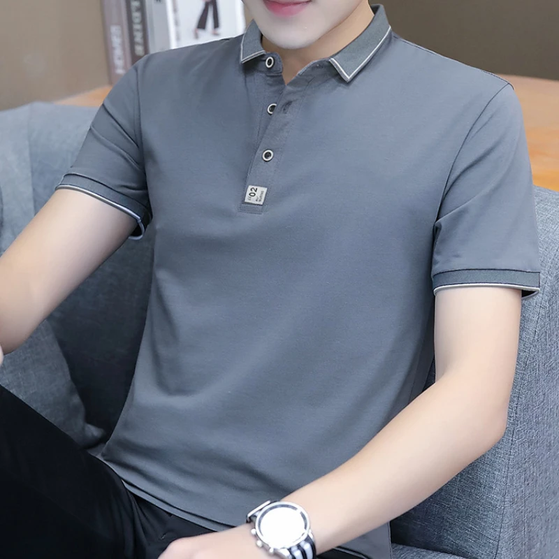 Новая мужская рубашка-Поло футболка с коротким рукавом и воротником-стойкой