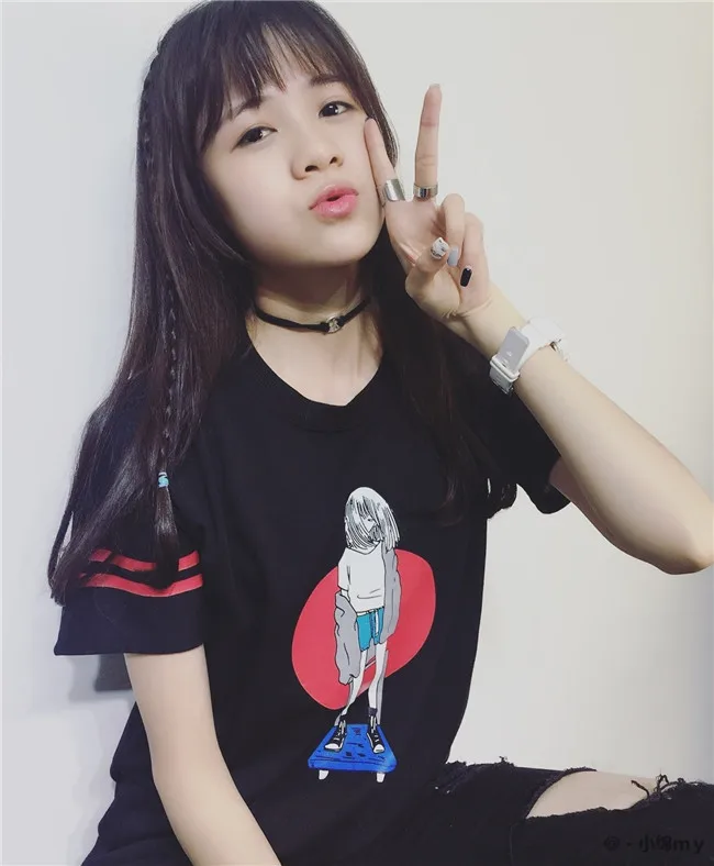 

2021 Summer New Skater Girl Printed Loose Casual College Wind Short Sleeve Female T-shirt