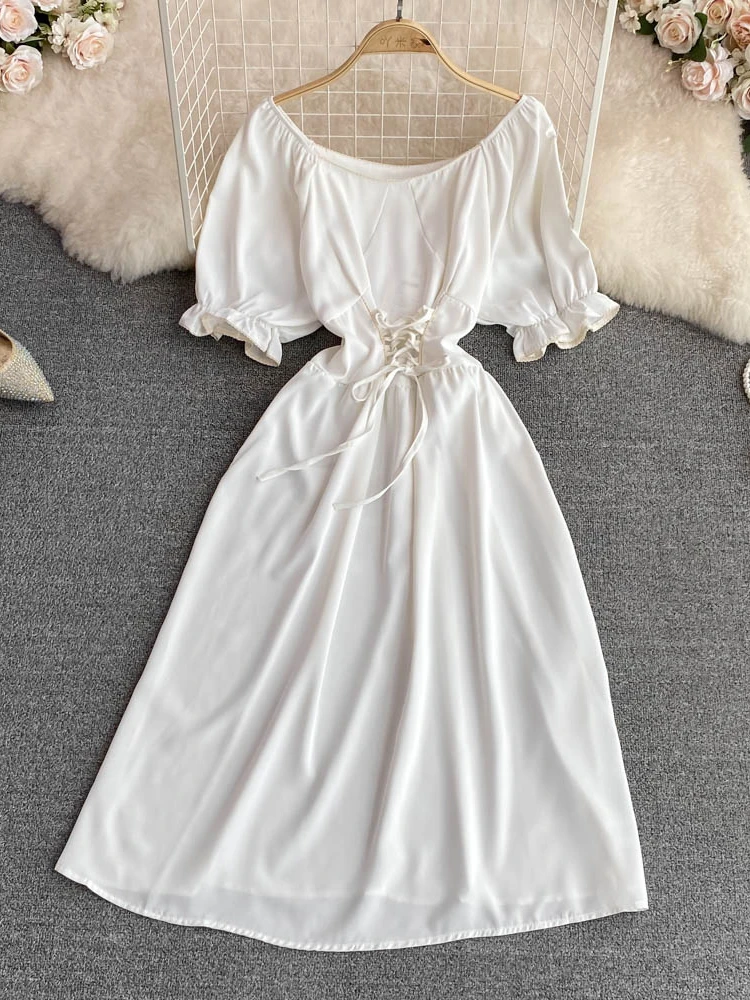 

Женское шифоновое платье-пуловер Aibeautyer, повседневное однотонное короткое ТРАПЕЦИЕВИДНОЕ ПЛАТЬЕ до середины икры с квадратным вырезом на л...