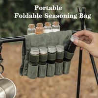 outdoor camping seasoning bottle storage bag with 9 glass seasoning bottles bbq seasoning bottle combination set canvas bag home