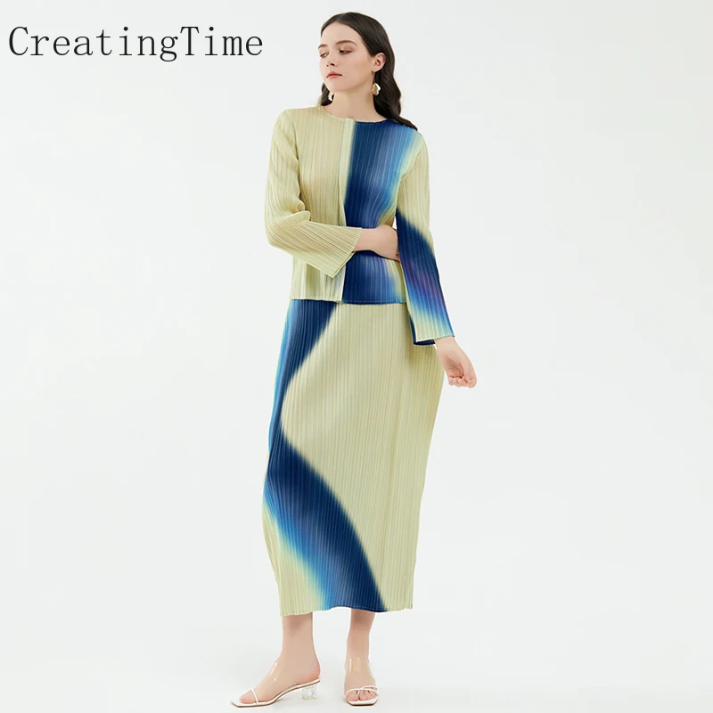 Creatingtime 2023 Summer New Korean Style Fashion Two-piece Personalized Top and Temperament A-line Skirt Casual Set Women LH377