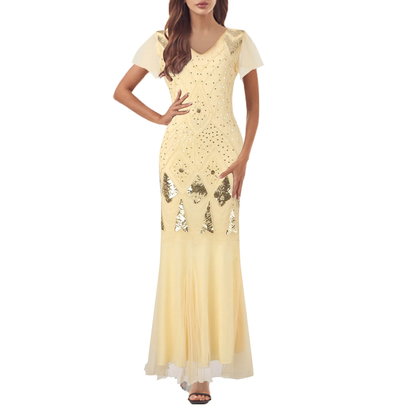 Женское вечернее платье больших размеров торжественное черное и золотое макси с