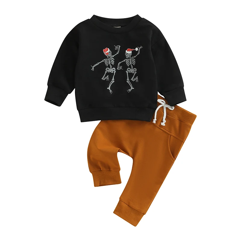 

Toddler Baby Boy Christmas Clothes Crewneck Sweatshirt Pullover Long Sleeve Shirt Pants Santa Claus Skeleton Outfits