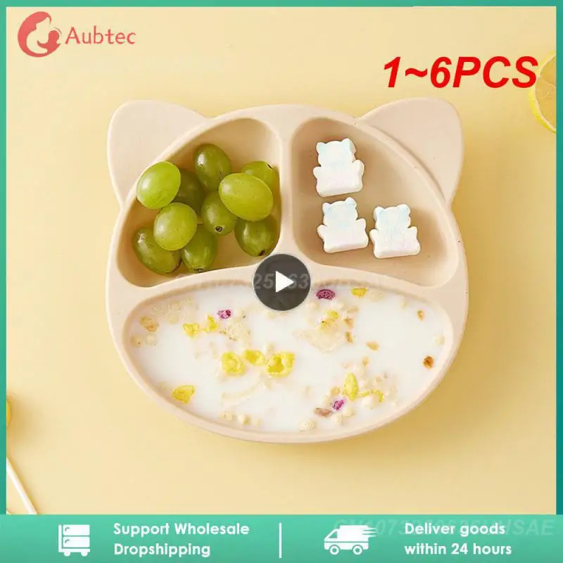 

1 ~ 6 шт. детская посуда, детская силиконовая миска на присосках, тарелка для младенца с изображением медведя, набор посуды в стиле ретро для детей