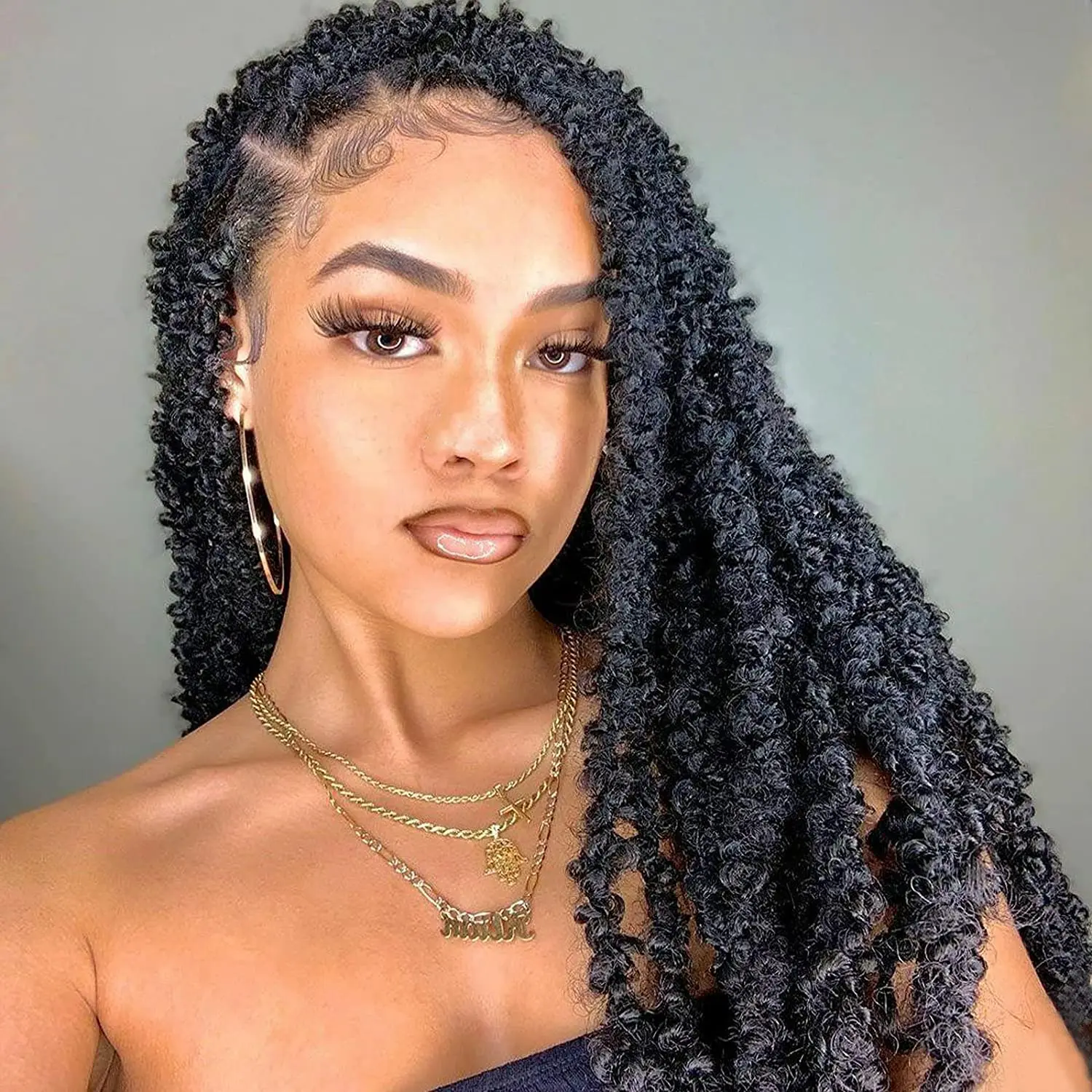 Synthetic Full Lace Cornrow Box Braids Wig 20Inch Butterfly Faux Locs Crochet Goddess Braids Pre looped Distressed twist hair