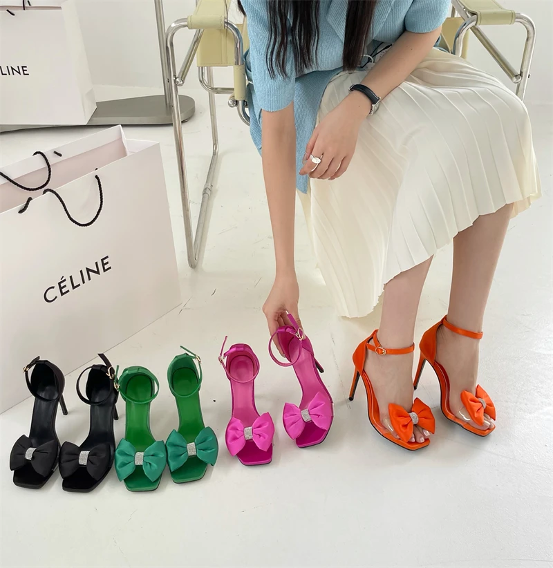 

2022 Big Bow Bow Rhinestone Sandals with High Heels Women Sandals Women Shoes ladies shoes zapatos mujer kawaii shoes