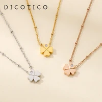 rhinestone luckly four leaf clover charm pendant necklace for women stainless steel chain mujer fashion choker jewelry accessory