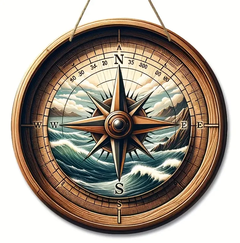 

Деревянная круглая винтажная вывеска-компас