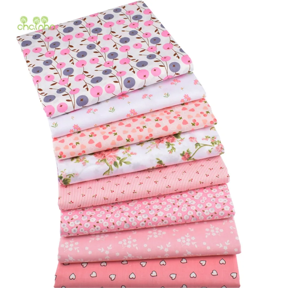 

Chainho,Printed Twill Cotton Fabric,Patchwork Cloth,DIY Sewing & Quilting Material,Pink Floral Series,8 Designs,3 Size,CC285