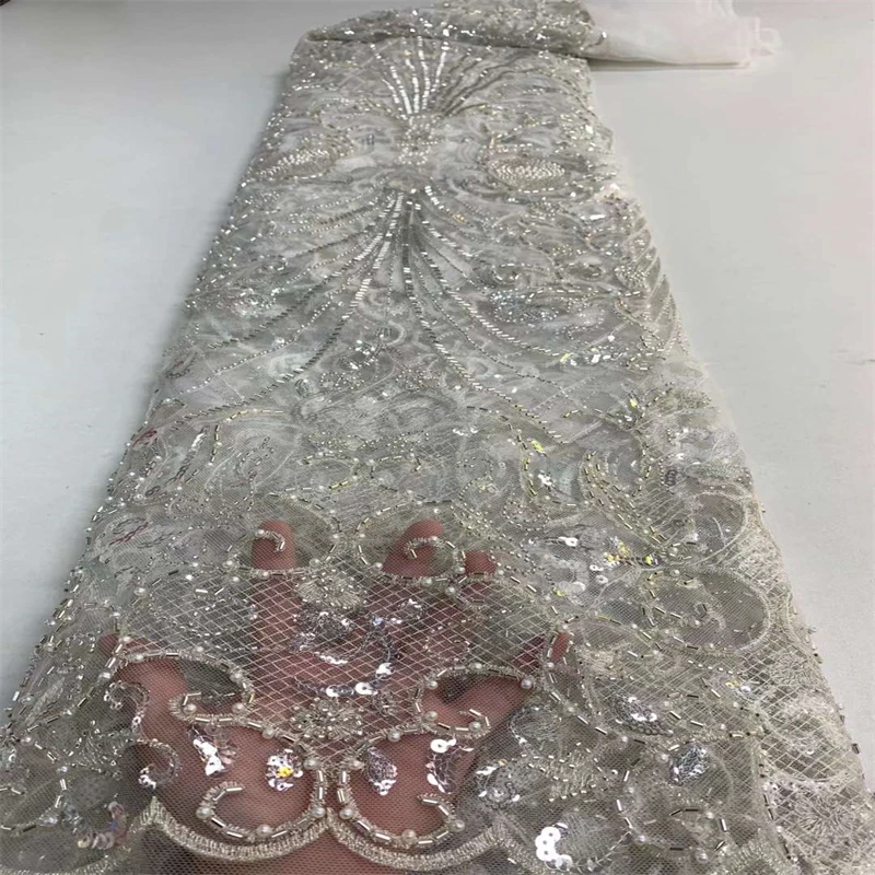 

Нигерийские бусины, кружевная ткань 2022, высокое качество, Африканское свадебное платье, роскошная вышивка, ручная работа, бисерное кружево XZ24008