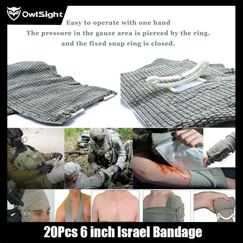 20Pcs 6inch Bandage Wound Rescue Battle Dressing Survival Israel Aid Emergency Gauze Care Emergency Wrap Wound Combat Medical