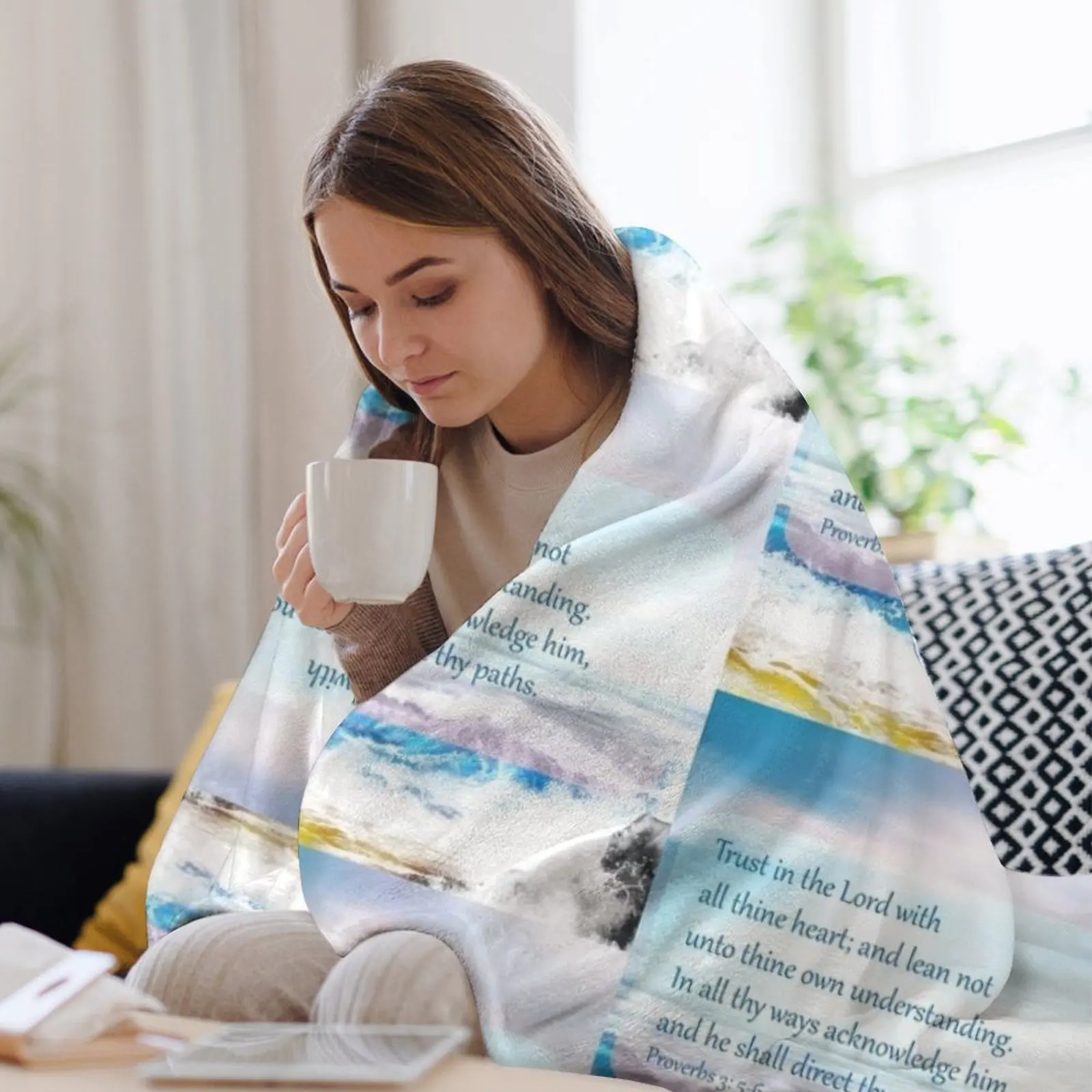 Присегда 3:5-6 Писание на океанском фоне Пледы Полярные пляжные одеяла