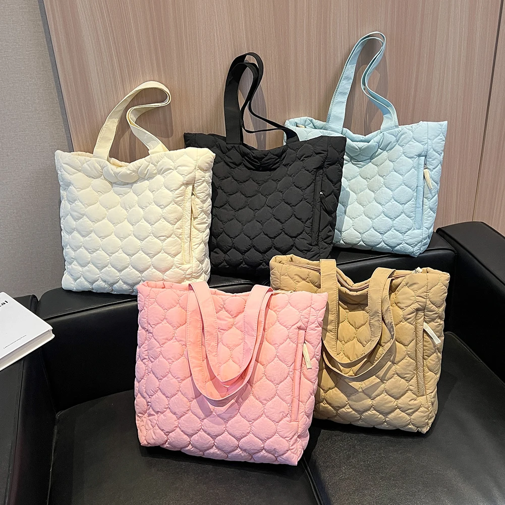

Стеганая женская сумка-шоппер, вместительные Зимние Повседневные ручные сумки, Модный мягкий нейлоновый мешок с хлопковой подкладкой, для отдыха на выходных