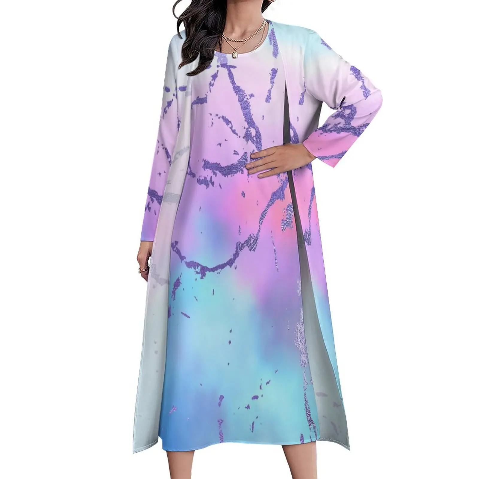 

Винтажное платье макси в стиле бохо, длинное пляжное платье с абстрактным принтом, разные расцветки, уличная мода, индивидуальный пошив из двух предметов