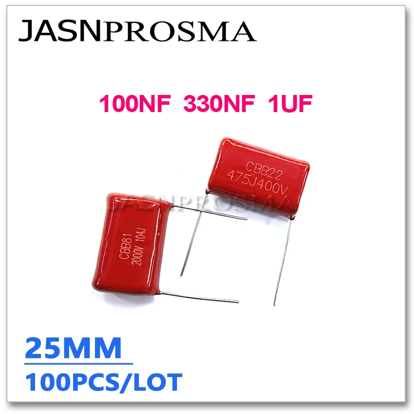 Конденсатор JASNPROSMA CBB шаг 25 мм 630 В 1600 2000 2 кВ 100 шт. 100NF 330NF 1 мкФ 0 33 104 Дж 334 105 5%