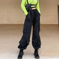 qweek gothic cargo pants women korean fashion spring 2021 harajuku streetwear oversized high waisted loose trousers female goth