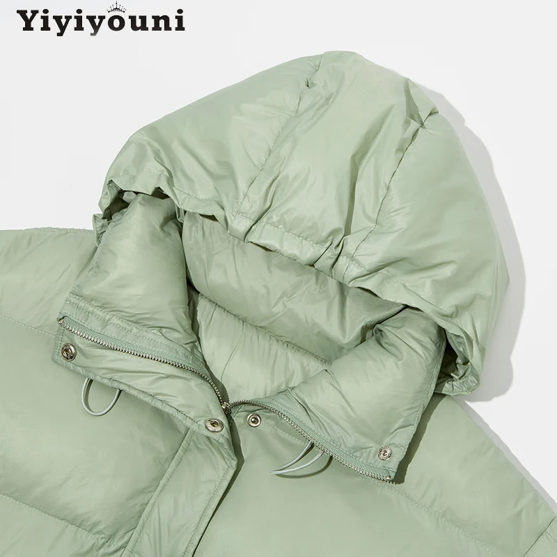 Yiyiyouni Hooded Thicken Bubble Coat Women Autumn Winter Cotton Liner Puffer Jacket Female Padded Parkas Solid Pockets Outerwear