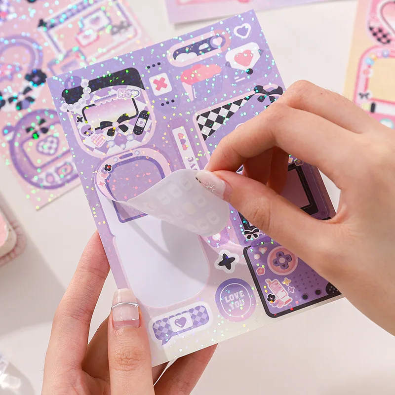 

2 Sheets Glitter Kawaii Cartoon Phone Camera Frame Decorative Stickers for Collage Journaling Scrapbooking DIY